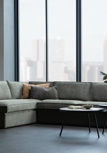 WOOOD Freddie hjrnesofa, venstre - varm grn melange stof