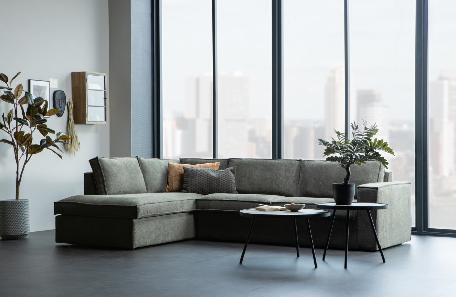 WOOOD Freddie hjrnesofa, venstre - varm grn melange stof