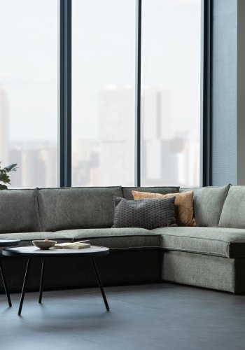 WOOOD Freddie hjrnesofa, hjre - varm grn melange stof