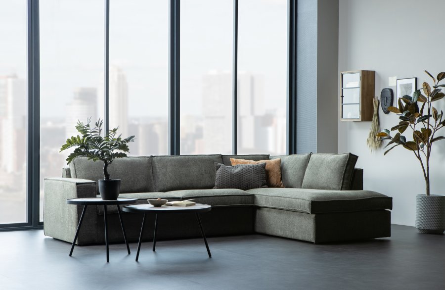 WOOOD Freddie hjrnesofa, hjre - varm grn melange stof