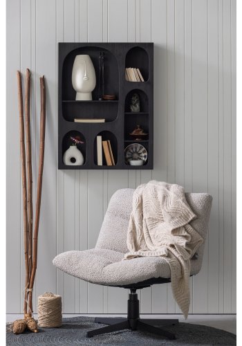 WOOOD EXCLUSIVE Vinny drejestol - sand bouclé polyester og sort metal