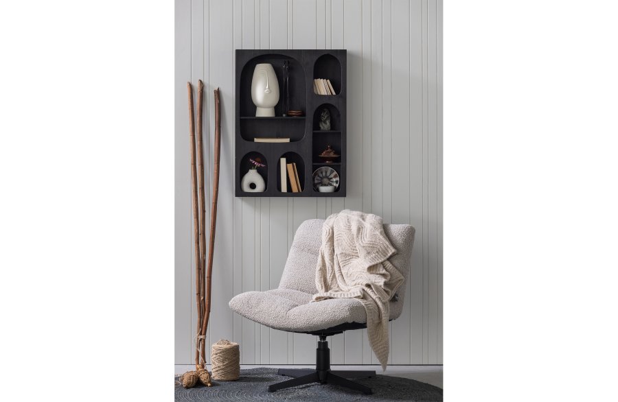 WOOOD EXCLUSIVE Vinny drejestol - sand bouclé polyester og sort metal