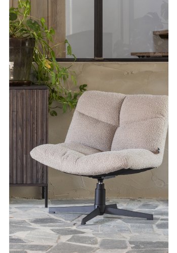 WOOOD EXCLUSIVE Vinny drejestol - sand bouclé polyester og sort metal