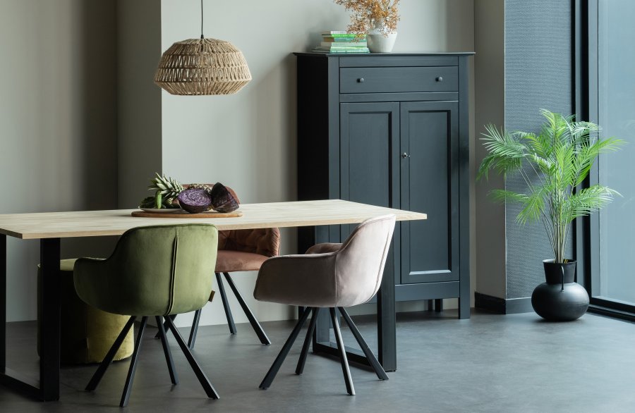 WOOOD Tablo spisebord, rektangulr - natur eg og sort stl (200x90)