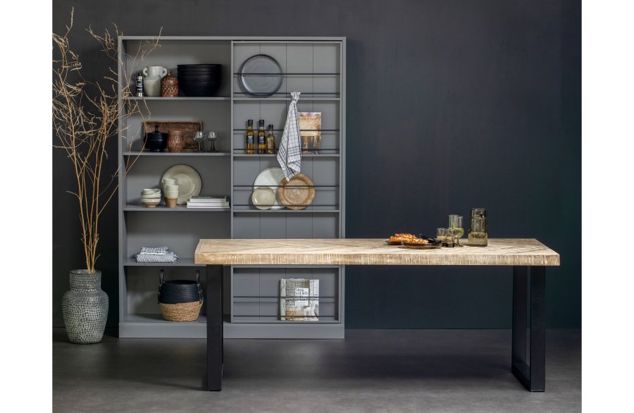 WOOOD Tablo sildebens spisebord, rektangulr - hvidvasket mangotr og stl (200x90)