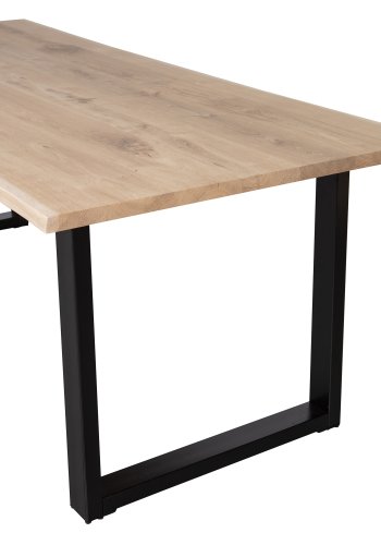WOOOD Tablo trstamme spisebord, m. blget kant, rektangulr - natur eg og sort stl (180x90)