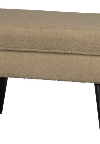 WOOOD Rocco skammel - sand polyester bamsestof og sort birketr (77x51)