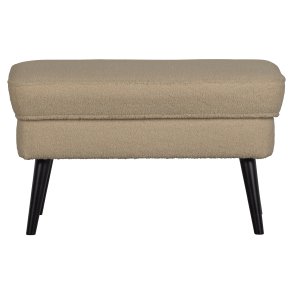 WOOOD Rocco skammel - sand polyester bamsestof og sort birketr (77x51)