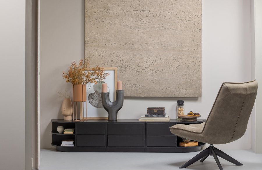 WOOOD EXCLUSIVE Finca TV-skab, m. 2 push to open skuffer - sort fyrretr