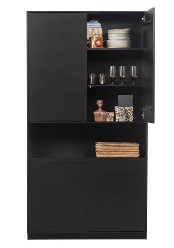 WOOOD EXCLUSIVE Finca skab, m. 4 lger, 3 hylder, 1 bent rum - dyb sort fyrretr (B:110)