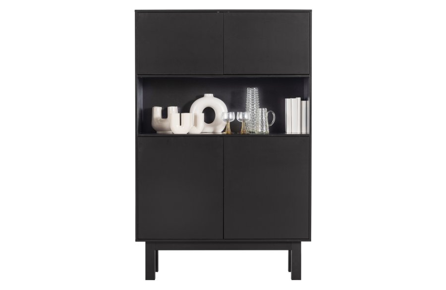 WOOOD EXCLUSIVE Finca skab, m. 4 lger, 2 hylder, 1 bent rum - dyb sort fyrretr (B:110)