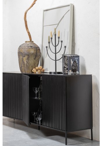 WOOOD EXCLUSIVE New Gravure sknk, m. 4 push to open lger - sort fyrretr og sort metal (B:200)