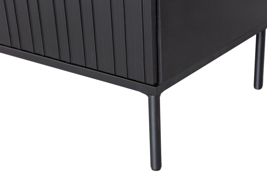 WOOOD EXCLUSIVE New Gravure TV-bord, m. 2 push to open lger - sort fyrretr og sort metal (B:100)