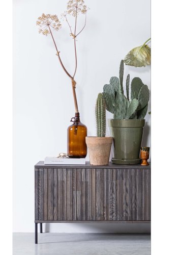 WOOOD EXCLUSIVE New Gravure TV-bord, m. 2 push to open lger - espresso askefinér/sort metal (B:100)