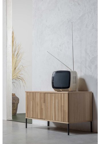 WOOOD EXCLUSIVE New Gravure TV-bord, m. 2 push to open lger - natur egefinér og sort metal (B:100)