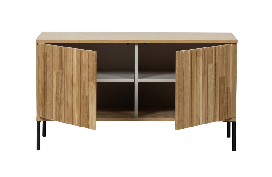 WOOOD EXCLUSIVE New Gravure TV-bord, m. 2 push to open lger - natur egefinér og sort metal (B:100)