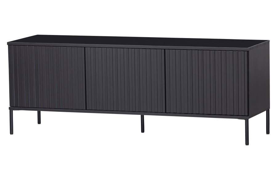 WOOOD EXCLUSIVE New Gravure TV-bord, m. 3 push to open lger - sort fyrretr og sort metal (B:150)