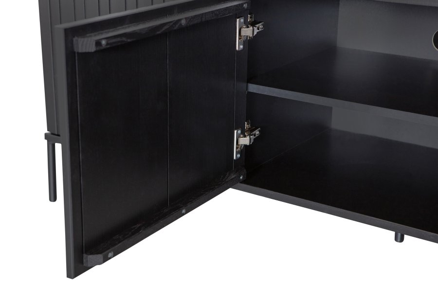 WOOOD EXCLUSIVE New Gravure TV-bord, m. 3 push to open lger - sort fyrretr og sort metal (B:150)