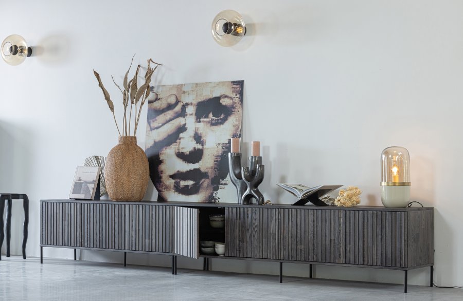 WOOOD EXCLUSIVE New Gravure TV-bord, m. 3 push to open lger - espresso askefinér/sort metal (B:150)