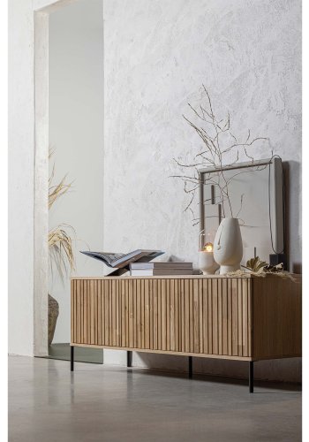 WOOOD EXCLUSIVE New Gravure TV-bord, m. 3 push to open lger - natur egefinér og sort metal (B:150)