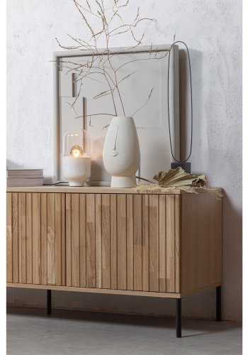 WOOOD EXCLUSIVE New Gravure TV-bord, m. 3 push to open lger - natur egefinér og sort metal (B:150)