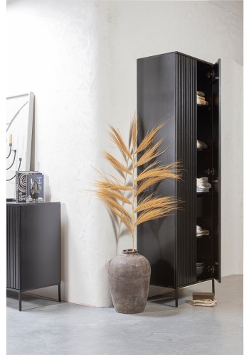 WOOOD EXCLUSIVE New Gravure skab, m. 2 push to open lger og 1 skuffe - sort fyrretr og sort metal