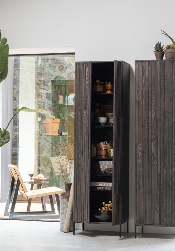 WOOOD EXCLUSIVE New Gravure skab, m. 2 push to open lger, 1 skuffe - espresso askefinér/sort metal