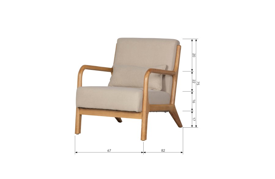 WOOOD Mark lnestol, m. pude - natur polyester fljl og natur gummitr