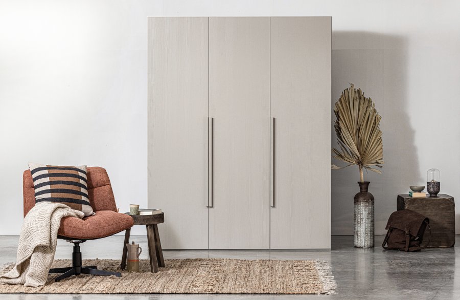 WOOOD Rens garderobeskab, m. 3 lger, 4 hylder, 1 bjlestang, 3 skuffer - stengr/brun valnddefinér