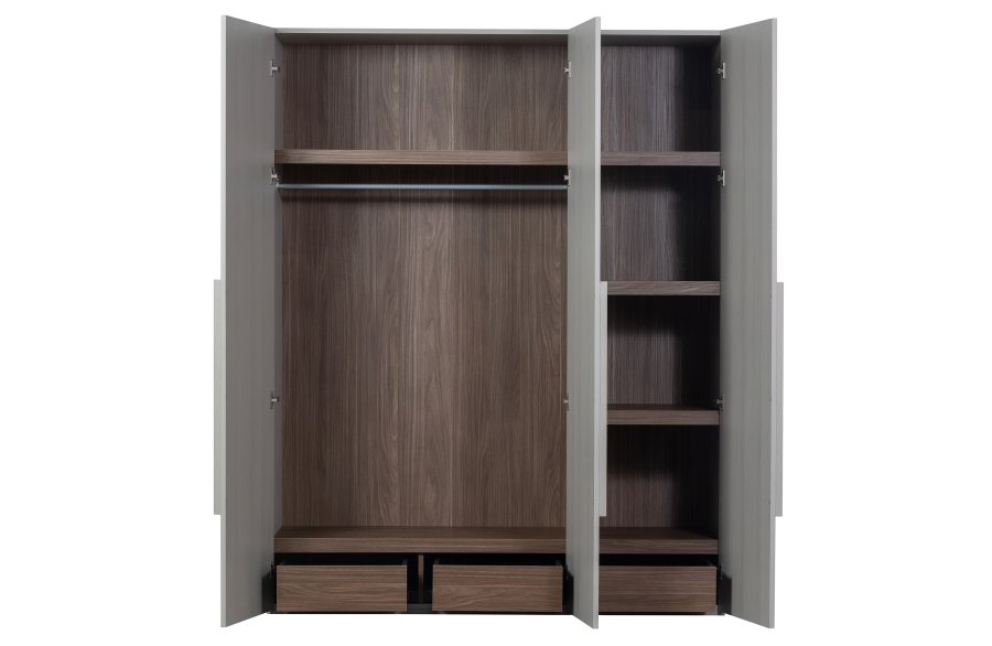 WOOOD Rens garderobeskab, m. 3 lger, 4 hylder, 1 bjlestang, 3 skuffer - stengr/brun valnddefinér