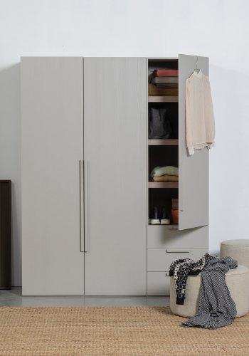 WOOOD Rens garderobeskab, m. 2 lger, 3 hylder, 1 bjlestang, 2 skuffer - stengr/brun valnddefinér