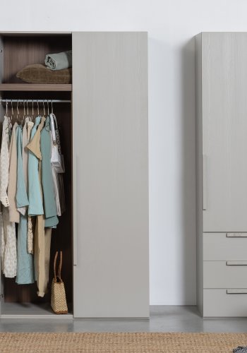 WOOOD Rens garderobeskab, m. 2 lger, 3 hylder, 1 bjlestang, 2 skuffer - stengr/brun valnddefinér