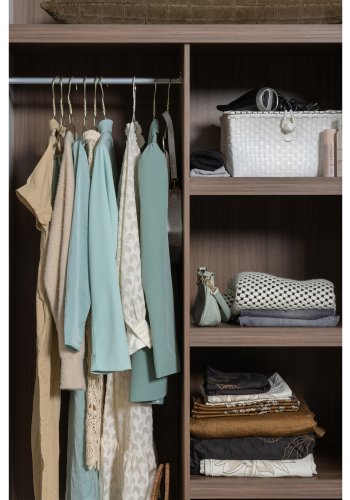 WOOOD Rens garderobeskab, m. 2 lger, 3 hylder, 1 bjlestang, 2 skuffer - stengr/brun valnddefinér