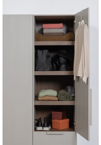 WOOOD Rens garderobeskab, m. 1 lge, 3 hylder og 3 skuffer - stengr valnddefinér