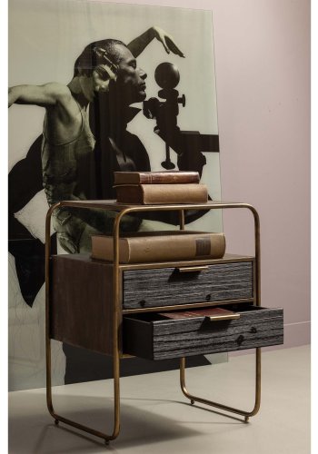 BEPUREHOME Collection sengebord, m. 2 skuffer - antik messing metal og sort tr (45x38)