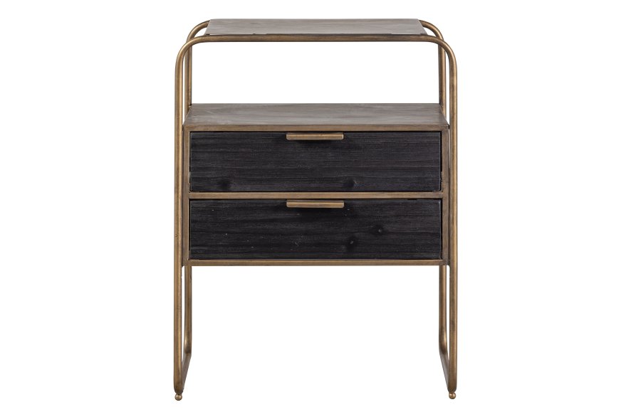 BEPUREHOME Collection sengebord, m. 2 skuffer - antik messing metal og sort tr (45x38)