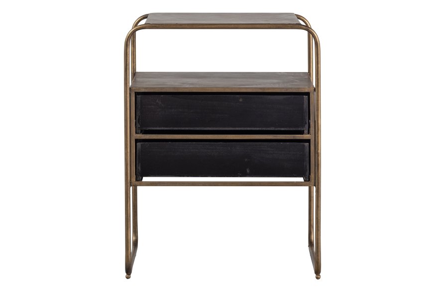 BEPUREHOME Collection sengebord, m. 2 skuffer - antik messing metal og sort tr (45x38)