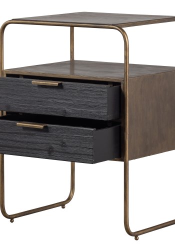 BEPUREHOME Collection sengebord, m. 2 skuffer - antik messing metal og sort tr (45x38)
