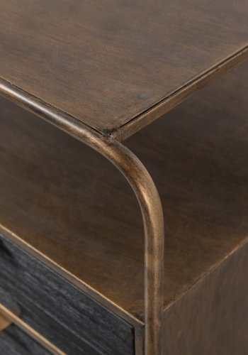 BEPUREHOME Collection sengebord, m. 2 skuffer - antik messing metal og sort tr (45x38)