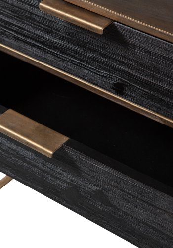 BEPUREHOME Collection sengebord, m. 2 skuffer - antik messing metal og sort tr (45x38)
