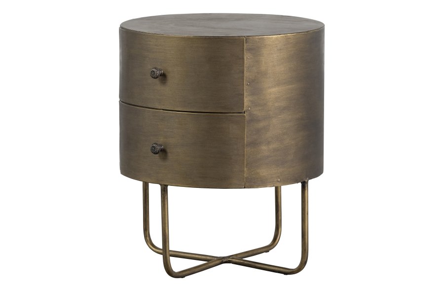 BEPUREHOME Collection kommode, m. 2 skuffer, rund - antik messing metal (39)