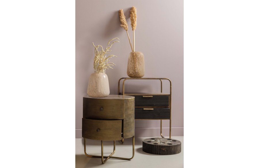 BEPUREHOME Collection kommode, m. 2 skuffer, rund - antik messing metal (39)