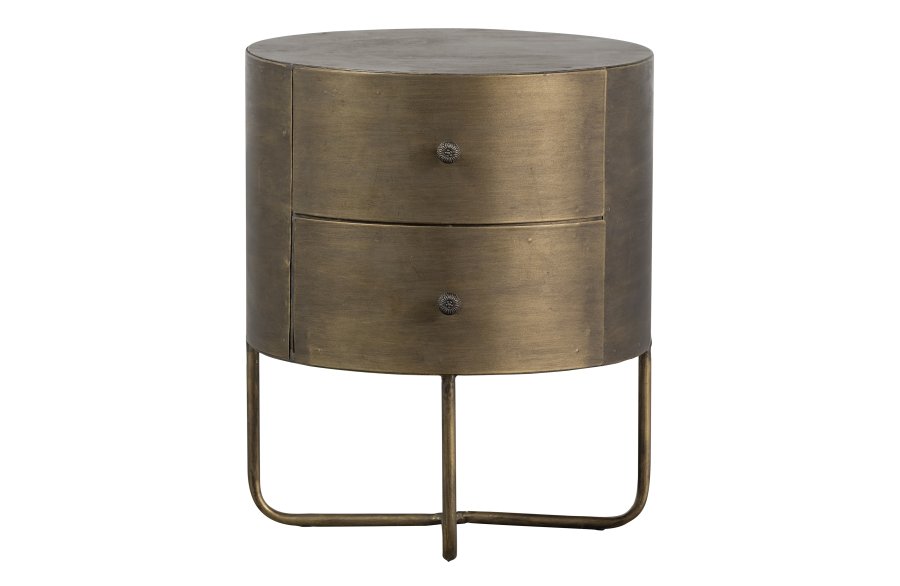 BEPUREHOME Collection kommode, m. 2 skuffer, rund - antik messing metal (39)