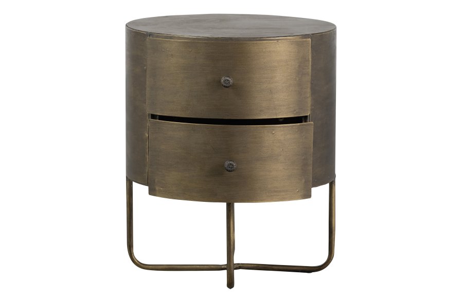 BEPUREHOME Collection kommode, m. 2 skuffer, rund - antik messing metal (39)