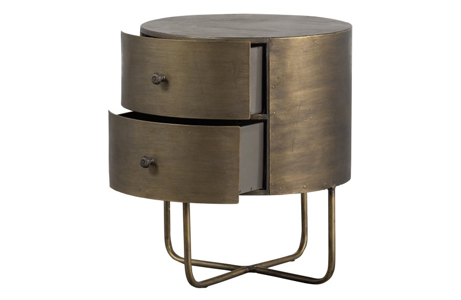 BEPUREHOME Collection kommode, m. 2 skuffer, rund - antik messing metal (39)