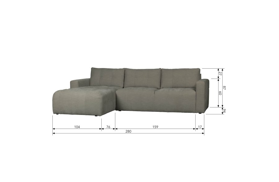 VTWONEN Bar sofa, m. chaiselong, venstre - varm gr polyester