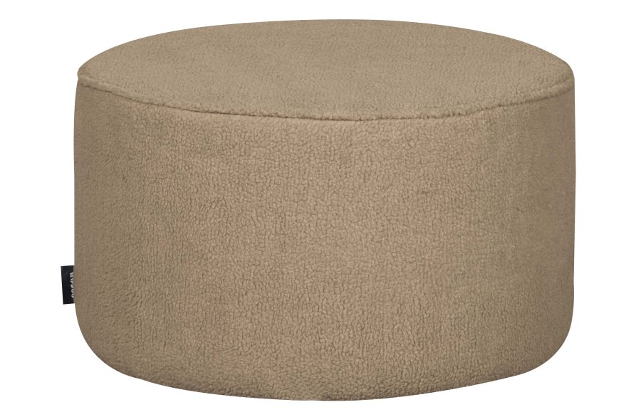WOOOD Sara lav puf, rund - sand polyester bamsestof (60)