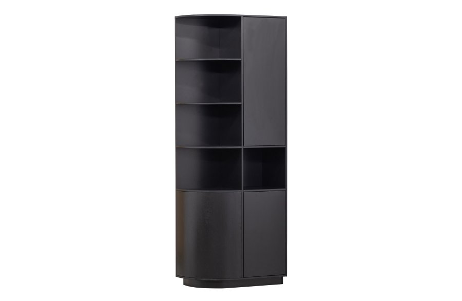 WOOOD EXCLUSIVE Finca skab, rund, venstre, m. 2 push to open lger og hylder - sort fyrretr