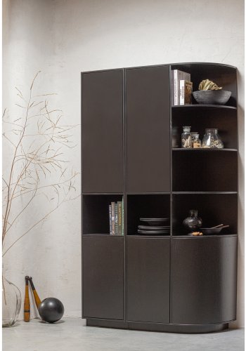 WOOOD EXCLUSIVE Finca skab, rund, hjre, m. 2 push to open lger og hylder - sort fyrretr