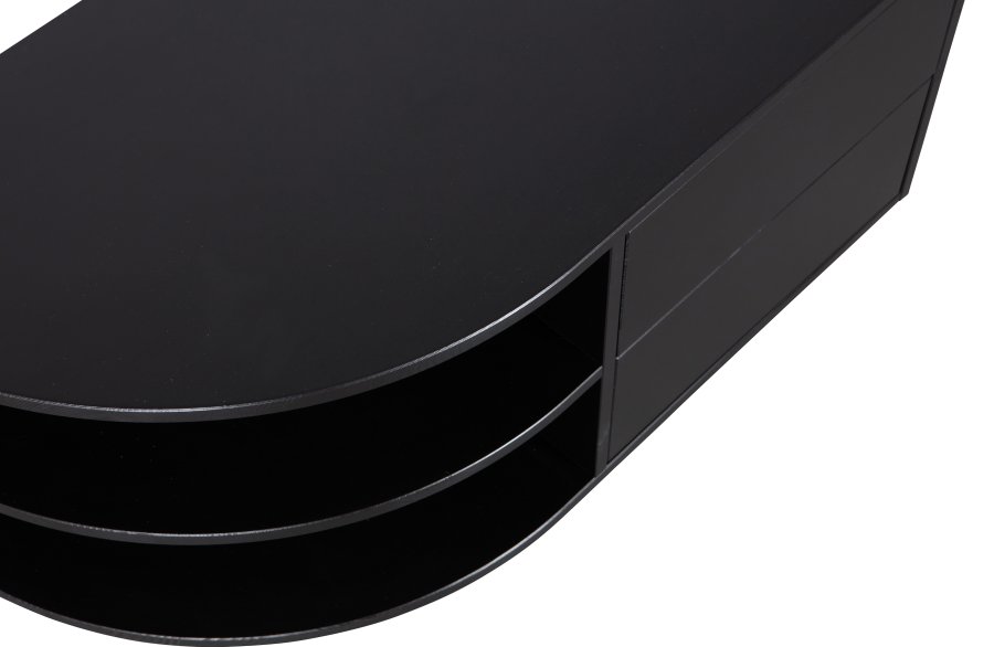 WOOOD EXCLUSIVE Finca TV-skab, rund, venstre, m. 2 push to open skuffer og 1 hylde - sort fyrretr